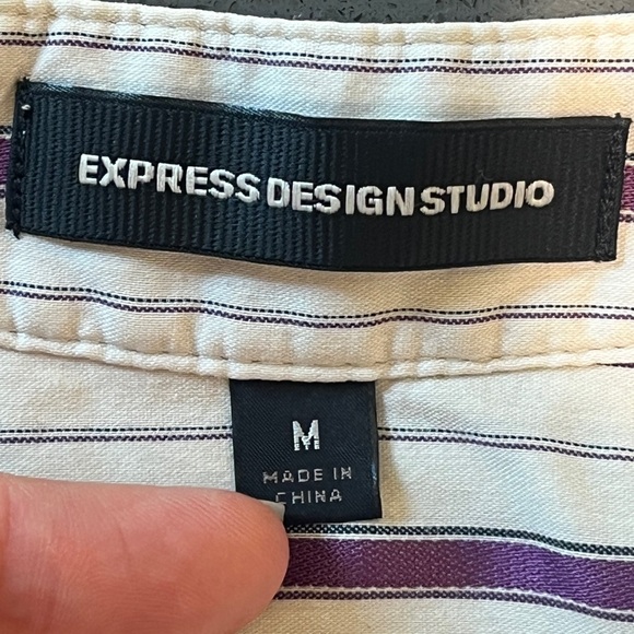 Express Studio purple striped cap sleeve wrap blouse M - Picture 8 of 11